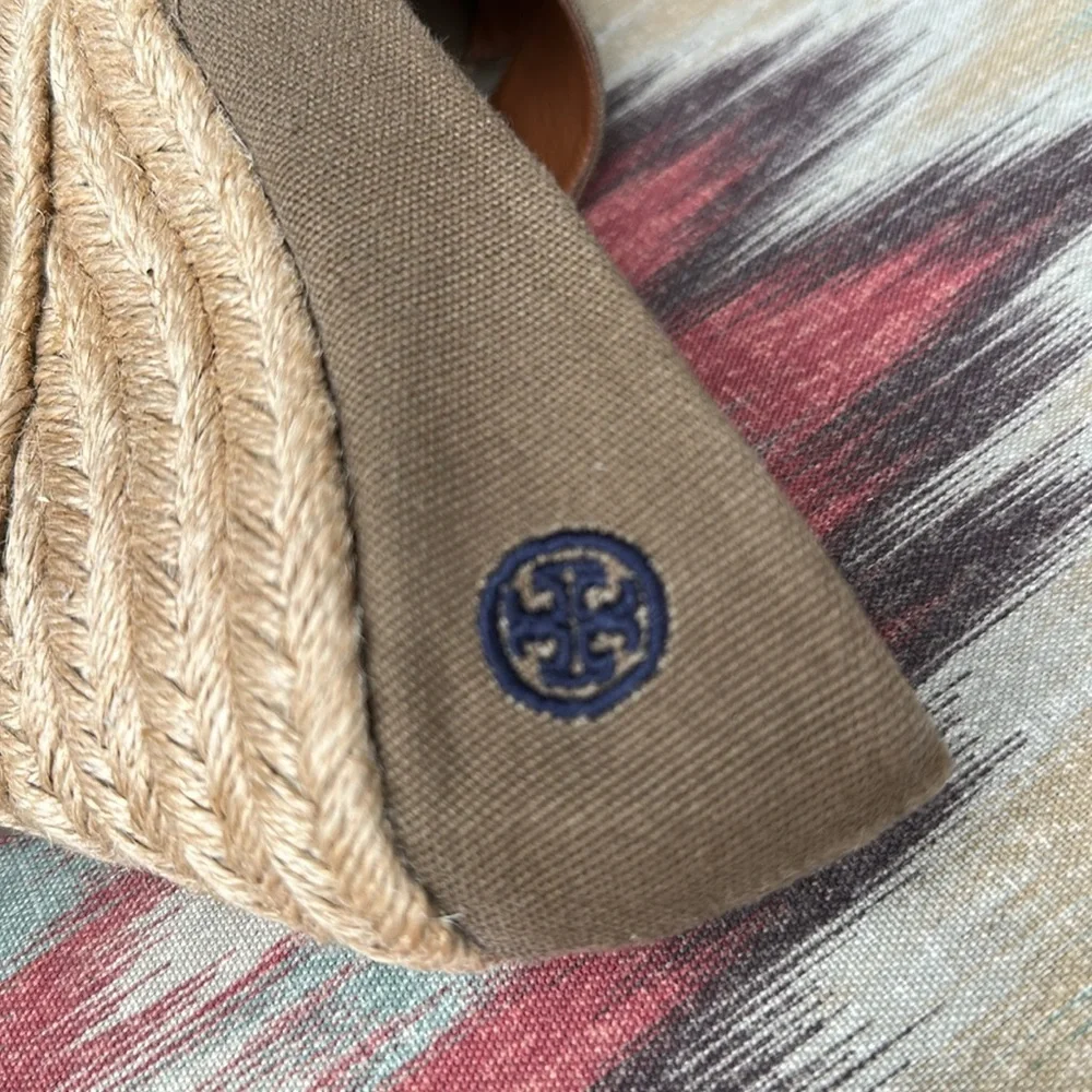 Tory Burch Filipa Canvas Espadrille Wedge Shoes in Tan Brown Size 6